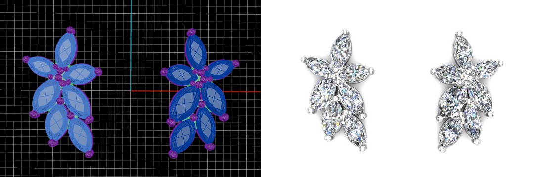 diamond drop cluster earrings modern, art deco, italian